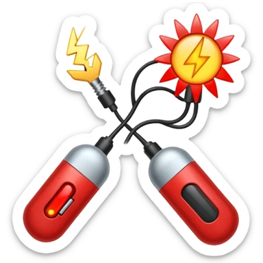 Rayos, electricidad, centellas con expresiones de alegría color rojo sticker