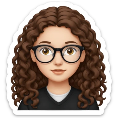 white teen girl with long brown curls, hazel eyes, and black frame glasses sticker