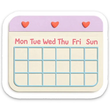 soft pastel kawaii weekly planner box with rounded corners and tiny heart icons sticker