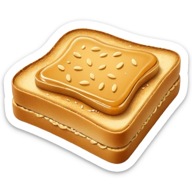 A slice of crispy golden toast with miso butter spread on top, rich brown glossy miso butter with sesame seeds, Japanese style, minimalist icon style sticker