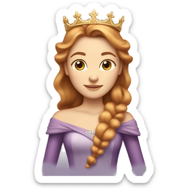 
"A princess emoji with light brown (auburn) hair that gradually turns blonde towards the ends, wearing a queen's crown on her head." sticker