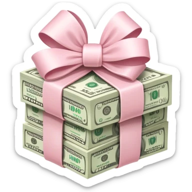 stack of money wrapped ina light pink bow sticker