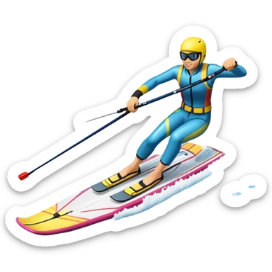 An icon featuring a close-up collage of water skis, splashing water across the surface. The design highlights the motion of the skis cutting through the water. Transparent background emphasizes the thrill of water skiing. sticker