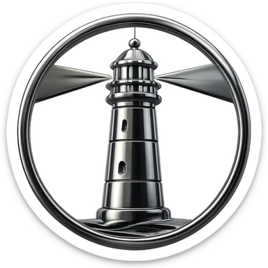 chrome style lighthouse in a circle frame sticker