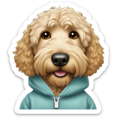 Golden doodle dog wearing a sweatshirt  sticker