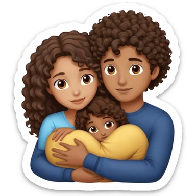 handsome boy with curly hair , brown skin , and pretty girl with long dark brown hair , and light brown skin cuddling  sticker