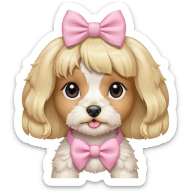 Coquette white blonde cavoodle wearing light pink coquette bows sticker