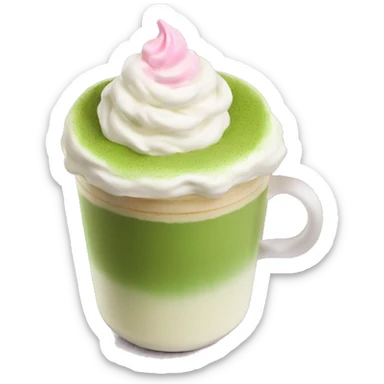 matcha latte with small dollop of pink whipped cream on top sticker