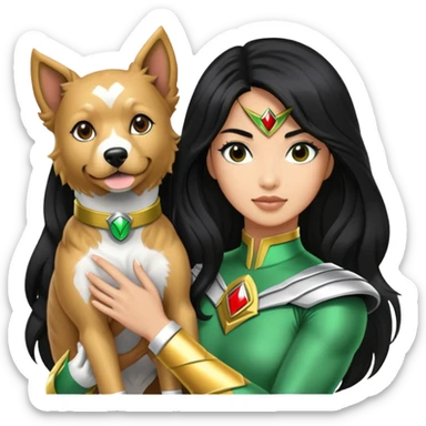 green power ranger wasian woman with long black hair and a cockapoo dog sticker