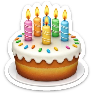 3D iPhone style emoji of a cake, round and fluffy, decorated with icing and sprinkles, isolated on white background, soft shadows, high detail, playful and cute. sticker