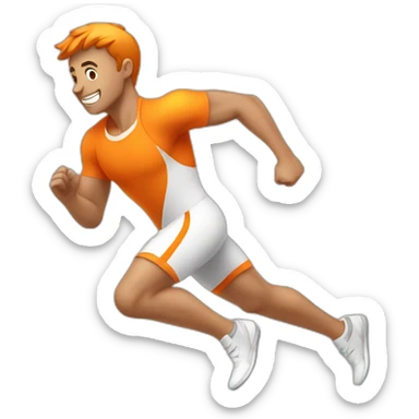 male athletic parcour athlete in orange white cloths, running sticker