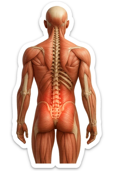 corpo UMANO ANATOMICO con mal di schiena, iperrealistico 4k sticker