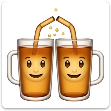 two brown mate teas in 500ml plastic cups clinking, emoji style, no cups, white background sticker