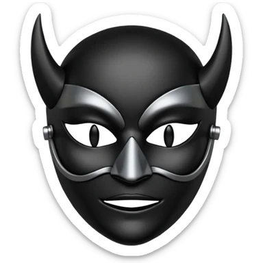 Minimal emoji, gothic mask forged from matte black leather, emotionless expression, smooth heavy surface, subtle metallic texture, deep shadows, no glow, no neon, flat emoji style, centered sticker