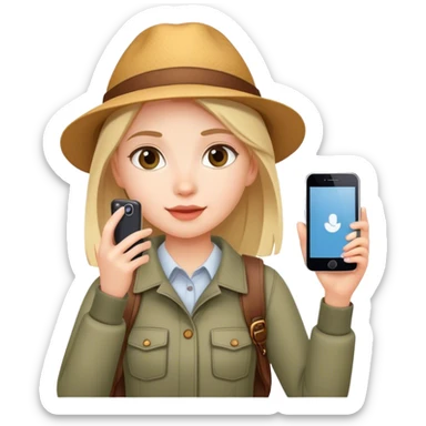 smart girl tourist takes pictures with her cell phone sticker