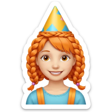 party hatted orange braided haired girl sticker