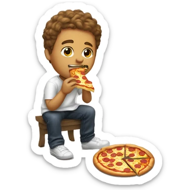 do a boy eating pizza while burninga shoe  sticker