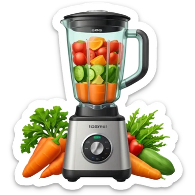 a blender with vegetables sticker