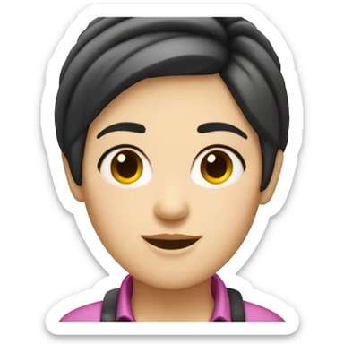 Driver Girl tour guide with fair skin short black hair chubby face sticker