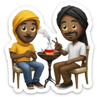 Create a huy who smokes a Hookah with a friend looking arabic sticker