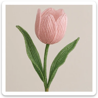 delicate french beaded tulip, baby pink petals, shimmering glass beads, handcrafted floral art, elegant and realistic sticker
