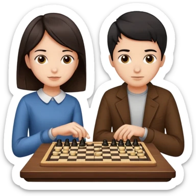 Boy with short  black hair and girl with long brown hair playing checkers  sticker