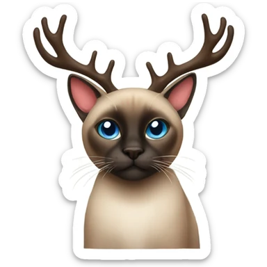 Dark Siamese cat with reindeer antlers sticker