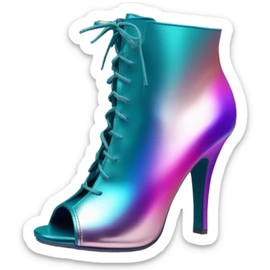 Realistic isolated pair of blue teal pink purple ombre metallic peep toe ankle bootie boots.  sticker