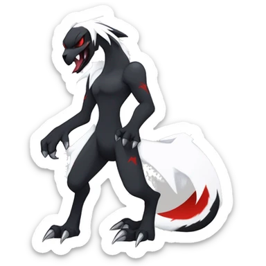 Black Cool Edgy Absol-Houndoom-Garchomp-Luxray Fakémon Digimon with Red and white Edgy markings, full body, outlined sticker
