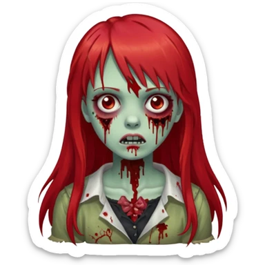 create a zombie girl with red long hair and bangs sticker