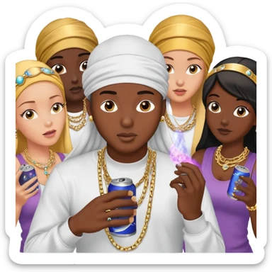 I want an emoji that I can use as my profile picture on Discord. I want it to look like it is inhaling a can of galaxy gas (nitrous oxide). I just want a GIF of an emoji that looks like he is inhaling galaxy gas. I want it to be black man that looks like a rapper, with bling and bitches with him sticker