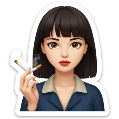 Hot girl with dark hair, brown eyes, and bangs smoking cigarette  sticker
