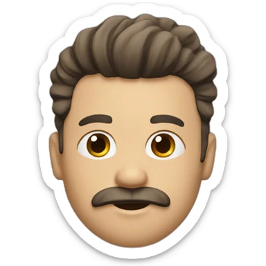 A xhite man with stick hair in the side and à little mustache sticker