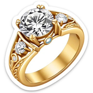 Create a bright and detailed icon representing jewelry art and the craft of making jewelry. The design should feature elements like a sparkling diamond, a gold ring, a jeweler’s tools (such as pliers and a workbench), and some delicate detailing that conveys craftsmanship and luxury. The icon should be clean, vibrant, and visually striking, with a balance of sophistication and creativity. sticker
