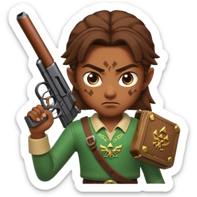 A caca whit a gun that shoot a zelda sticker