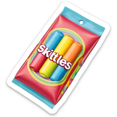 A retro 90s American Skittles package with tape on it, nostalgic design, classic rainbow styling from the 1990s sticker