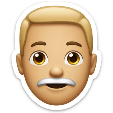 emoji with square face, the right eye closed, the left arm stretched out, the right arm raised, a triangle nose, a frown, 2 teeth, straight hair, a mustache, and the left eye is an x, and a heart tattoo sticker