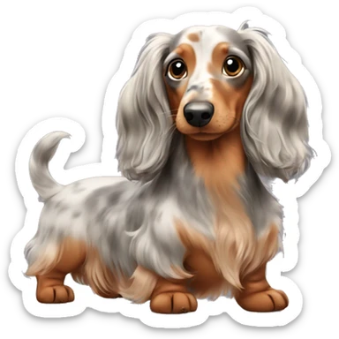 Long-haired merle dachshund with puppy  sticker