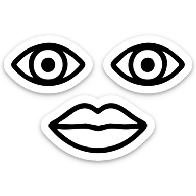 A symmetrical face with two large eyes and a pair of lips in the middle, arranged in a row (👁️👄👁️) sticker