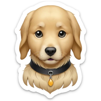 Sad golden retriever dog with tears in eyes, wearing gothic accessories  sticker