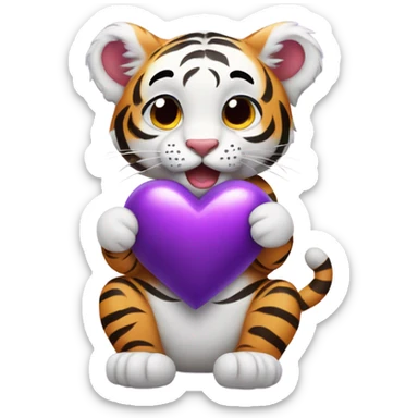 Cute tiger cub holding purple heart sticker