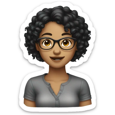 A curly-black-haired girl with glasses and Wink sticker