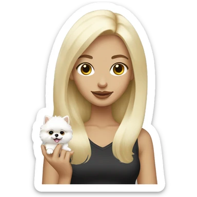 blonde hair girl holding a white cream pomeranian  sticker