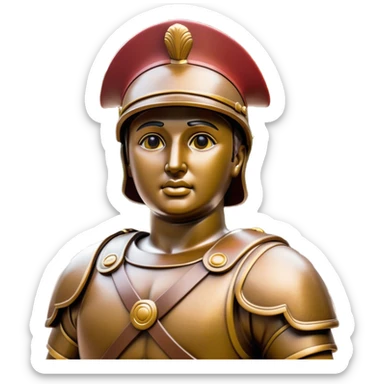 Cinematic Realistic Roman Soldier Statue at Botero Square Landmark Emoji, depicted as a striking, larger-than-life sculpture rendered with rich detail and dynamic, urban lighting. sticker