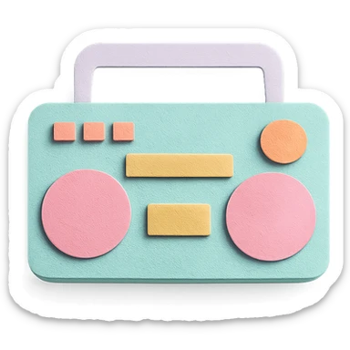 small portable boombox in paper-craft style with pastel colors and simple design sticker