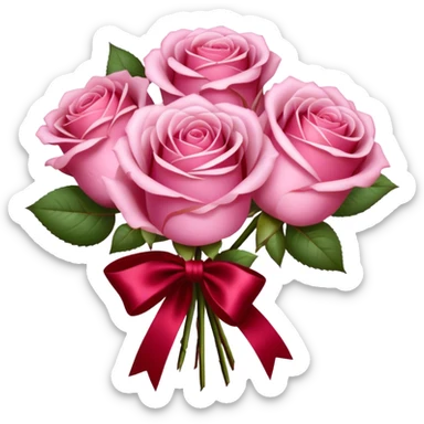 "A bouquet of Fairy Tale Pink roses tied with a flowing Ruby Red silk bow. The contrast of gentle pastels and deep crimson exudes elegance and charm." sticker