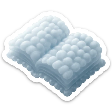 top view of a thick open book made entirely of small, very bright white fluffy convex clouds, matte glass style, emphasis on volume and airiness, no background sticker