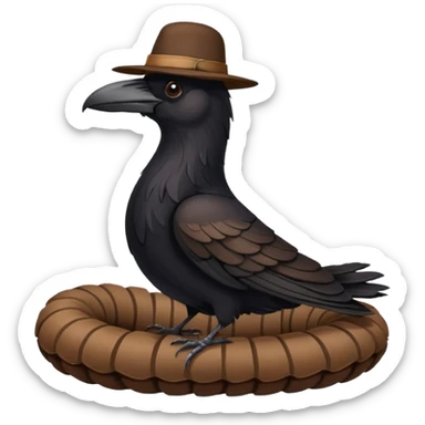 a raven wearing some kind of lid, standing on a worm sticker