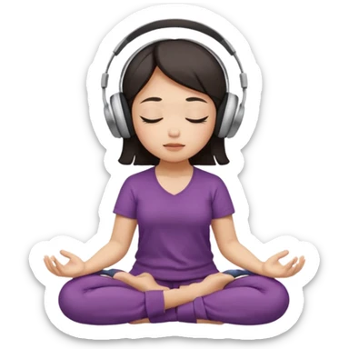 An East Asian woman🧘🏻‍♀️ is sitting cross-legged in a meditation pose, wearing Apple headphones🎧 and listening to music. The song is so beautiful that she has her eyes closed and tears streaming down her face. sticker