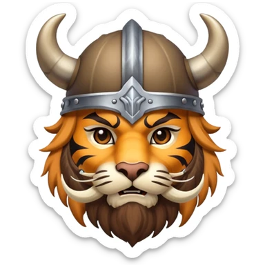 viking tiger face with horned helmet and beard for Twitch emote sticker